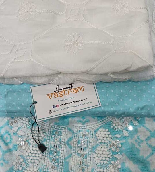 Light Blue Cotton Suit With Chiffon Dupatta With Embroidery