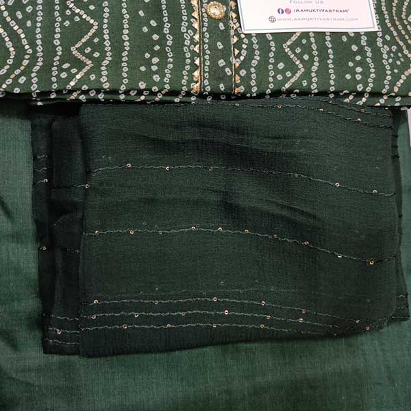 Green Modal Silk Top With Cotton Bottom With Beautiful Chiffon Dupatta